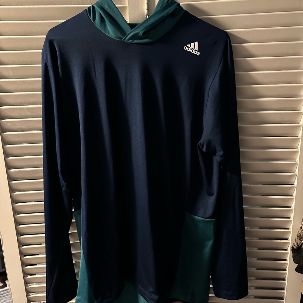 Adidas Blue and Green Hoodie Sweatshirt Moisture-Wicking